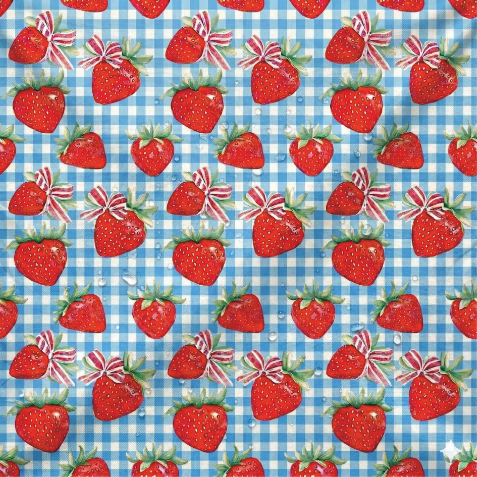 Tecido Tecido Nylon Impermiavel Xadrez e Morangos a Violet Fabrics