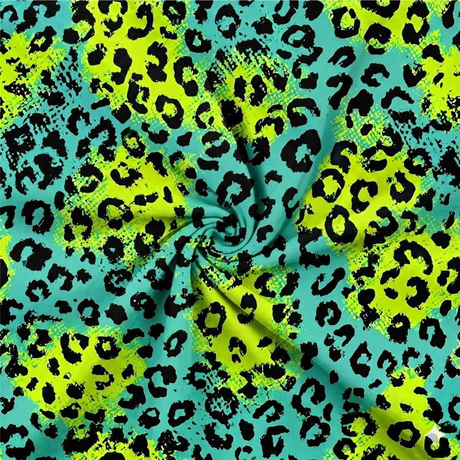 Tecido Licra Estampada Leopardo Verde Manhas Amarelas f Violet Fabrics