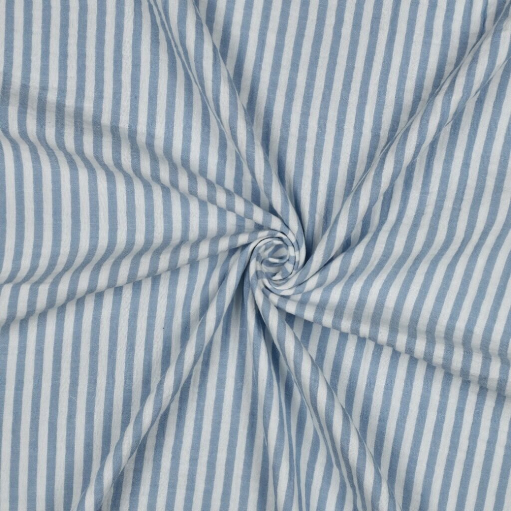 Tecido Mousseline Riscas Fio Tinto Azul v Violet Fabrics