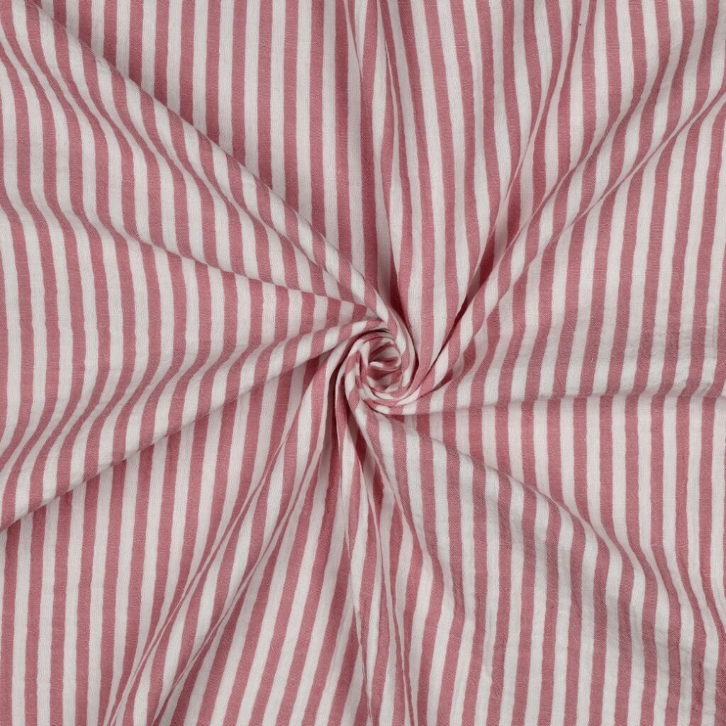 Tecido Mousseline Riscas Fio Tinto Rosa e Violet Fabrics