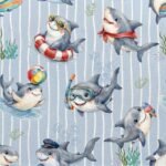 TTecido Nylon Impermeável Tubarões Azul Riscas Brancas - Image 2