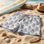 Tecido p/ Calções de Banho Tactel Tigre Surfista - Branco Ricas Azuis - Image 3