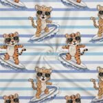 Tecido p/ Calções de Banho Tactel Tigre Surfista - Branco Ricas Azuis - Image 2