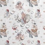 Tecido Nylon Impermeável Animais Marinhos Piratas – Branco