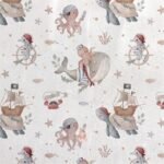 Tecido Nylon Impermeável Animais Marinhos Piratas – Branco - Image 2