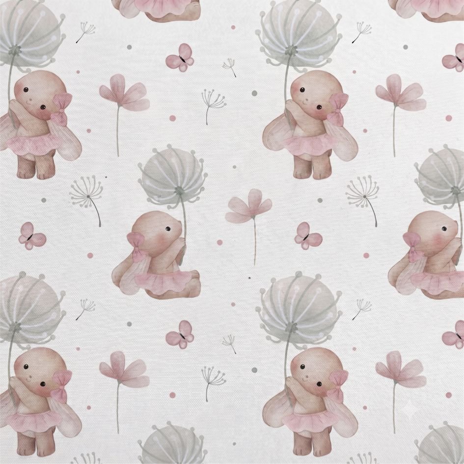 Tecido Nylon Impermeavel Coelhinha e Flor – Branco Violet Fabrics