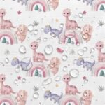 Tecido Nylon Impermeável Elefantes e Arco Íris - Branco