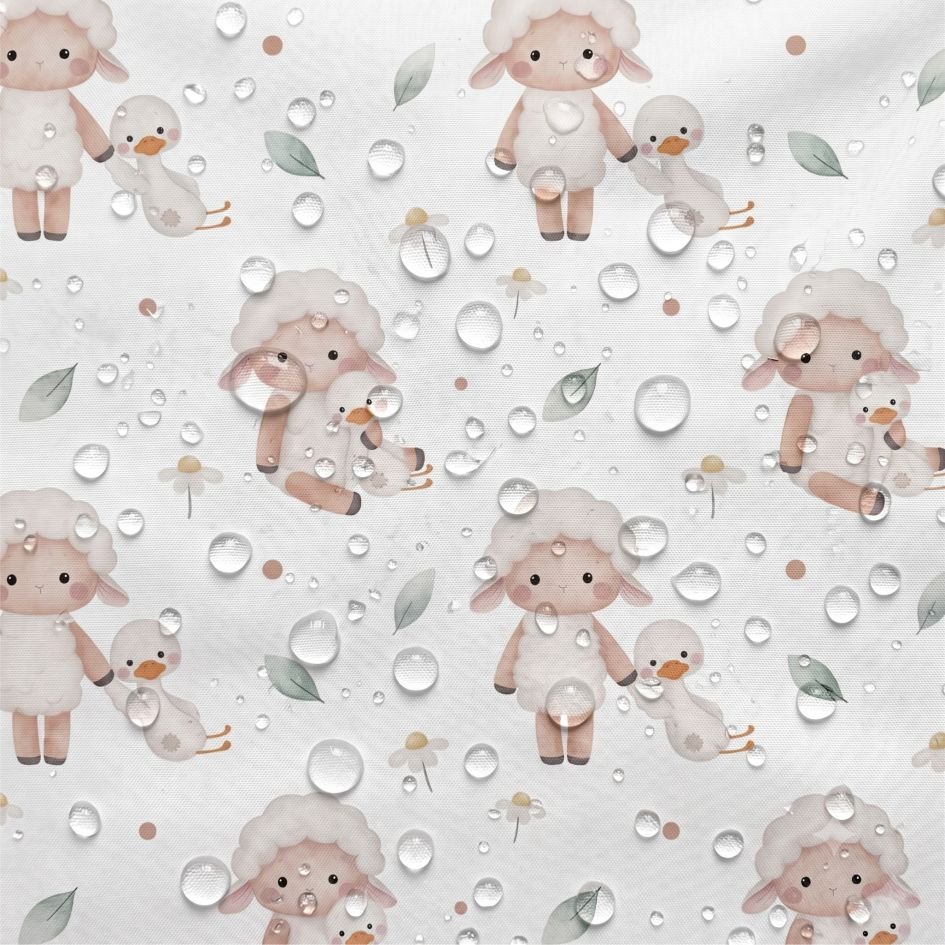 Tecido Nylon Impermeavel Ovelhinha e Patinho – Branco d Violet Fabrics