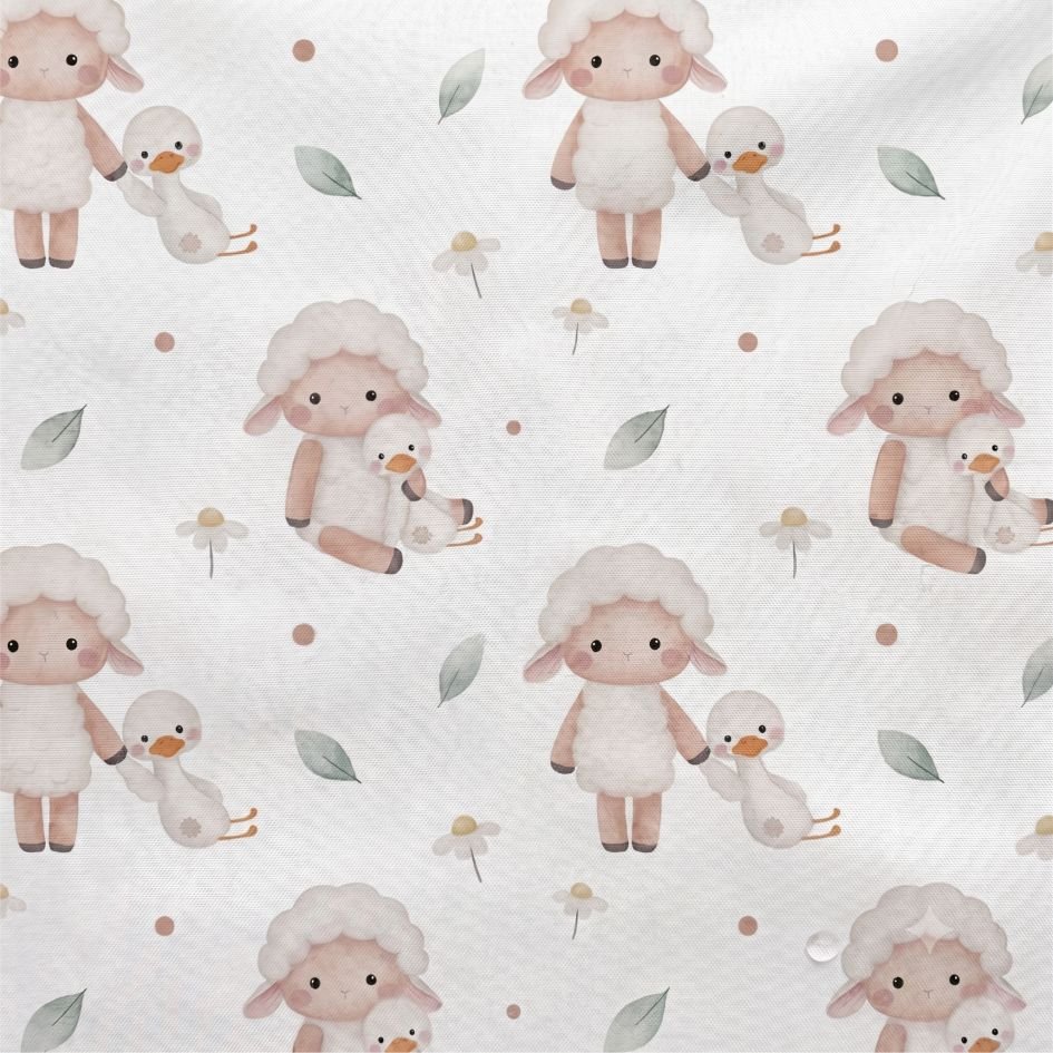 Tecido Nylon Impermeavel Ovelhinha e Patinho – Branco g Violet Fabrics