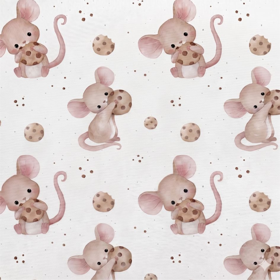Tecido Nylon Impermeavel Ratinhos e Biscoitos – Branco Violet Fabrics