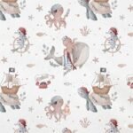 Popeline Animais Marinhos Piratas - Branco