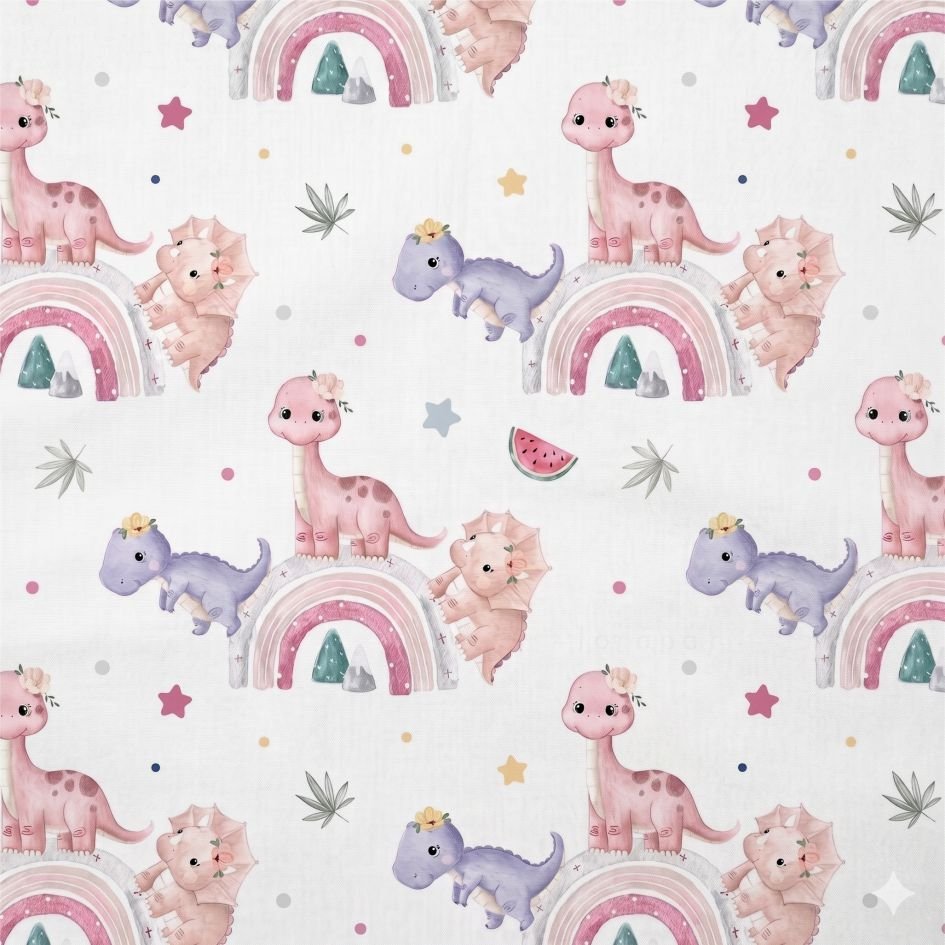 Tecido Popeline Dinossauros Branco s Violet Fabrics