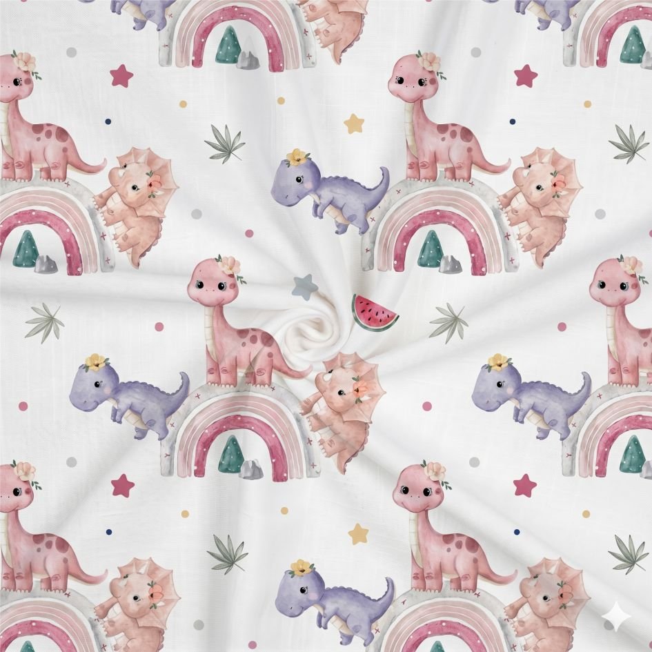 Tecido Popeline Dinossauros Branco Violet Fabrics