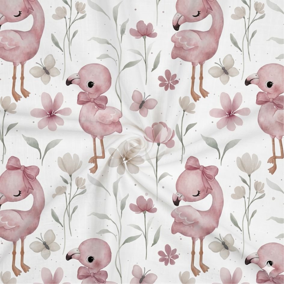 Tecido Popeline Flamingo Branco f Violet Fabrics