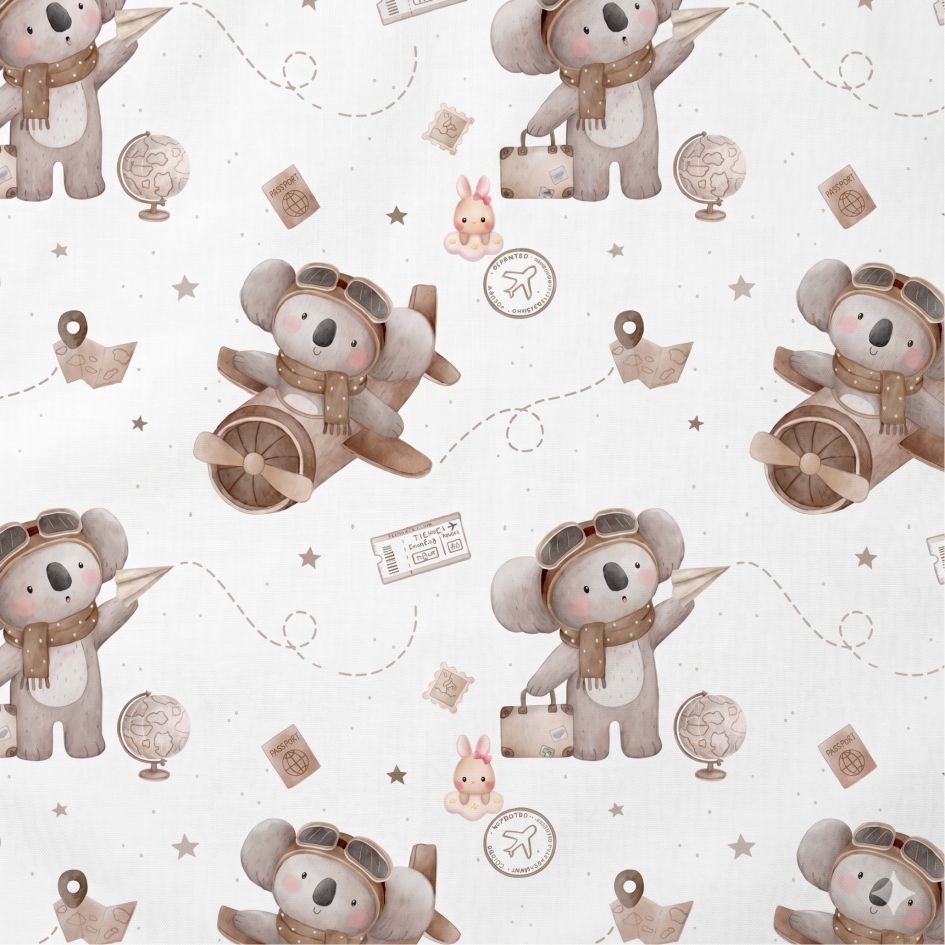 Tecido Popeline Koala Aviao Branca d Violet Fabrics