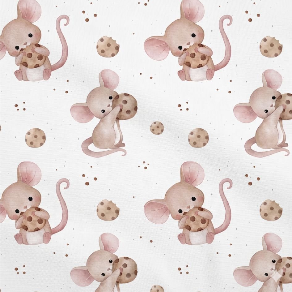 Tecido Popeline Ratinho e Biscoito Branco d Violet Fabrics