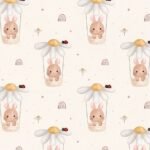 Popeline coelhinho e Flor - Pérola