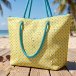 Tecido Nylon Impermeável Bolas 1cm Amarelo e Turquesa - Image 3