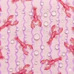 Tecido Nylon Impermeável Lagostas Rosa Riscas Lilás