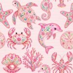 Tecido Nylon Impermeável Animais Marinhos Rosa - Image 2