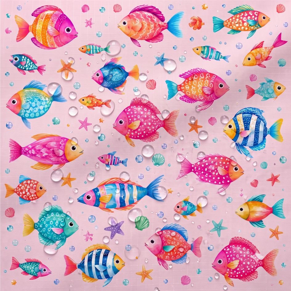 Tecido Tecido Nylon Impermeavel Peixes Rosa Violet Fabrics