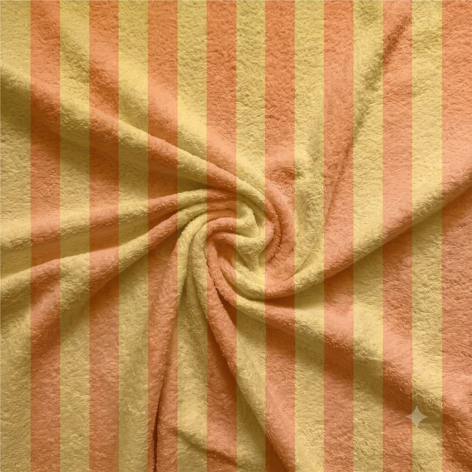 Tecido Turco Toalhas Riscas 2 cm Amarelo Claro e Laranja Claro d Violet Fabrics