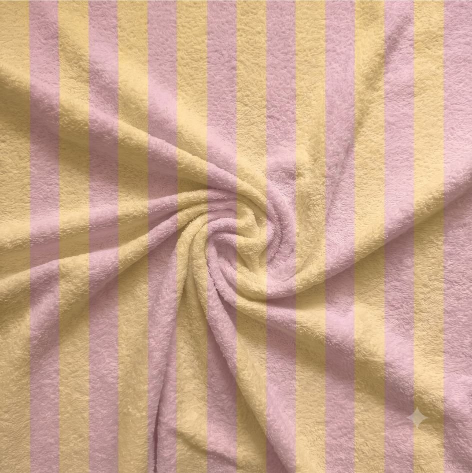 Tecido Turco Toalhas Riscas 2 cm Amarelo Claro e Rosa Claro a Violet Fabrics