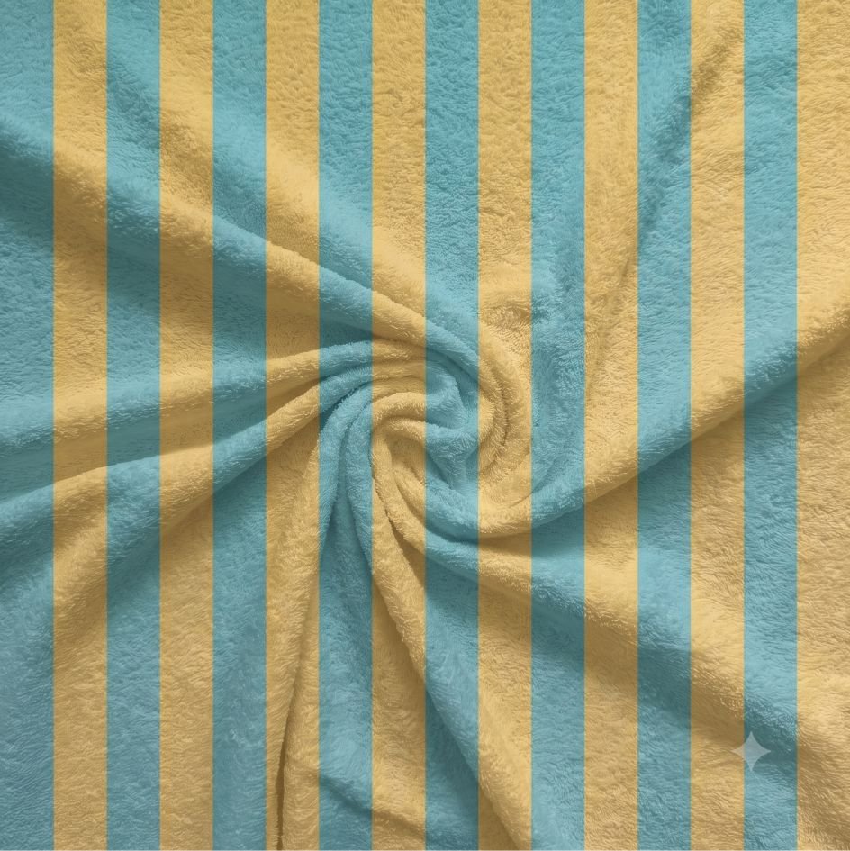 Tecido Turco Toalhas Riscas 2 cm Azul Turquesa e Amarelo Claro Violet Fabrics