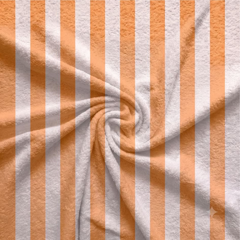 Tecido Turco Toalhas Riscas 2 cm Laranja e Bege Claro f Violet Fabrics