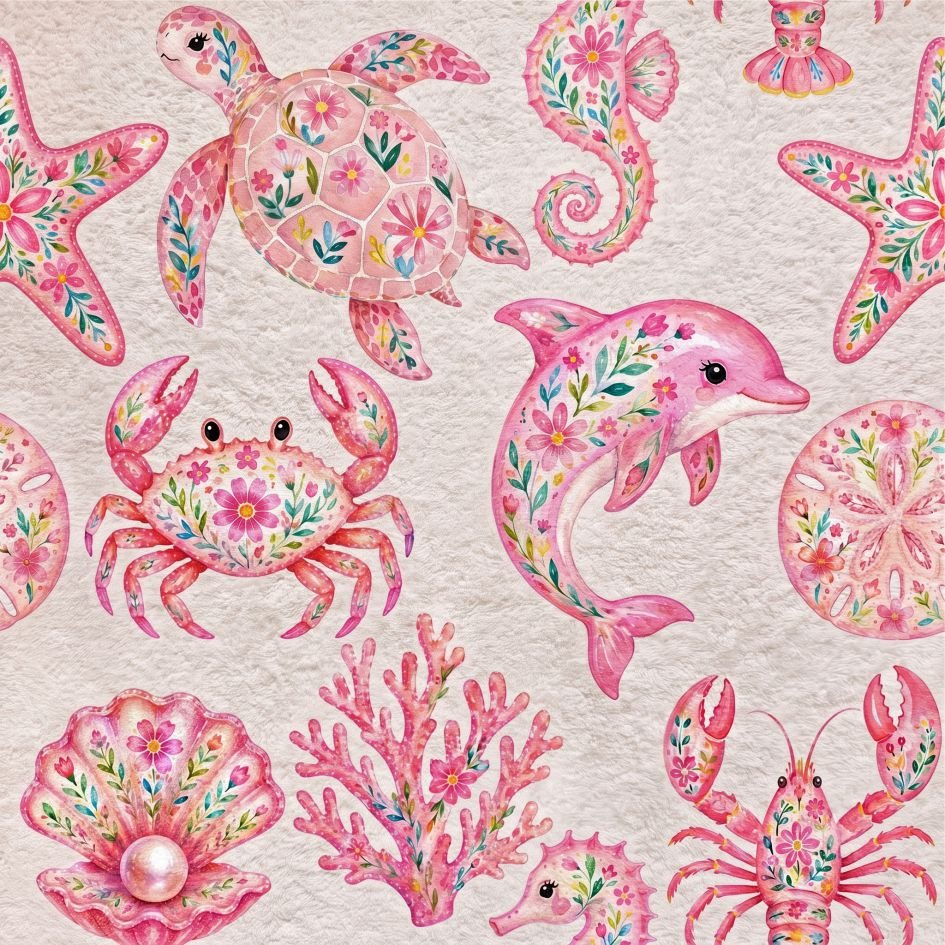 Tecido Turco de Toalhas Animais Marinhos Rosa a Violet Fabrics