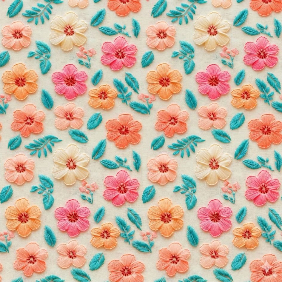 Lycra Estampada Flores Bordadas