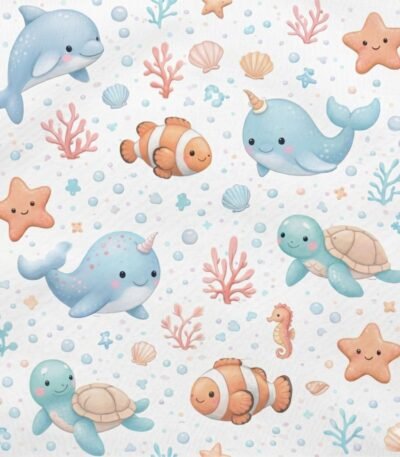 Popeline Animais Marinhos – Branco