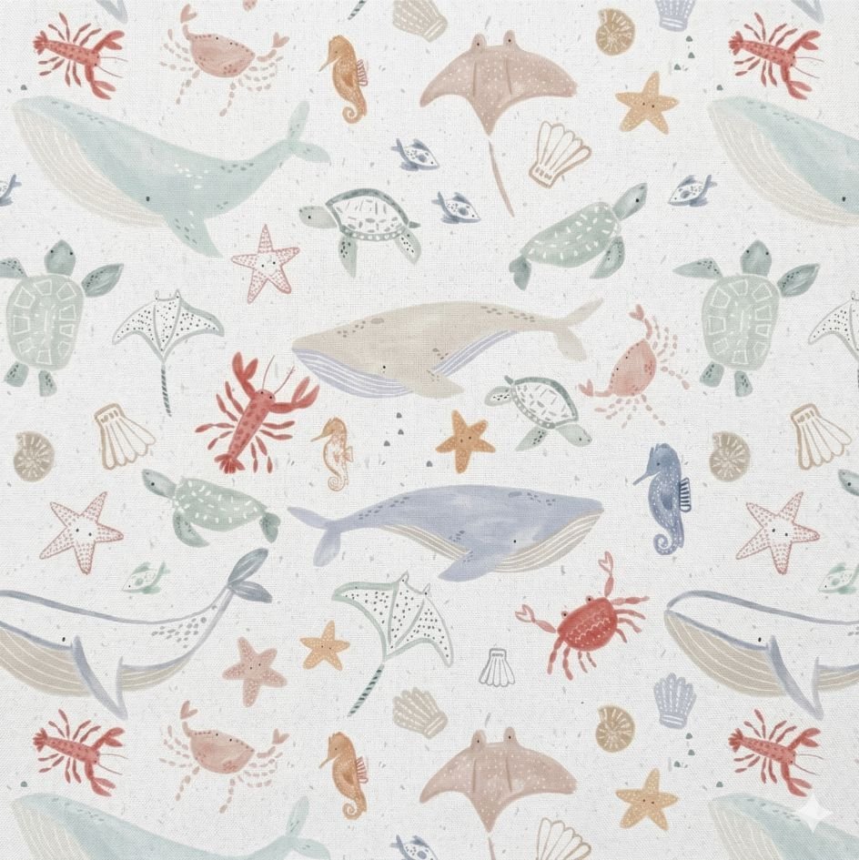 Popeline Animais Marinhos – Branco