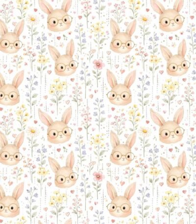 Popeline Coelhinho e Flores – Branco
