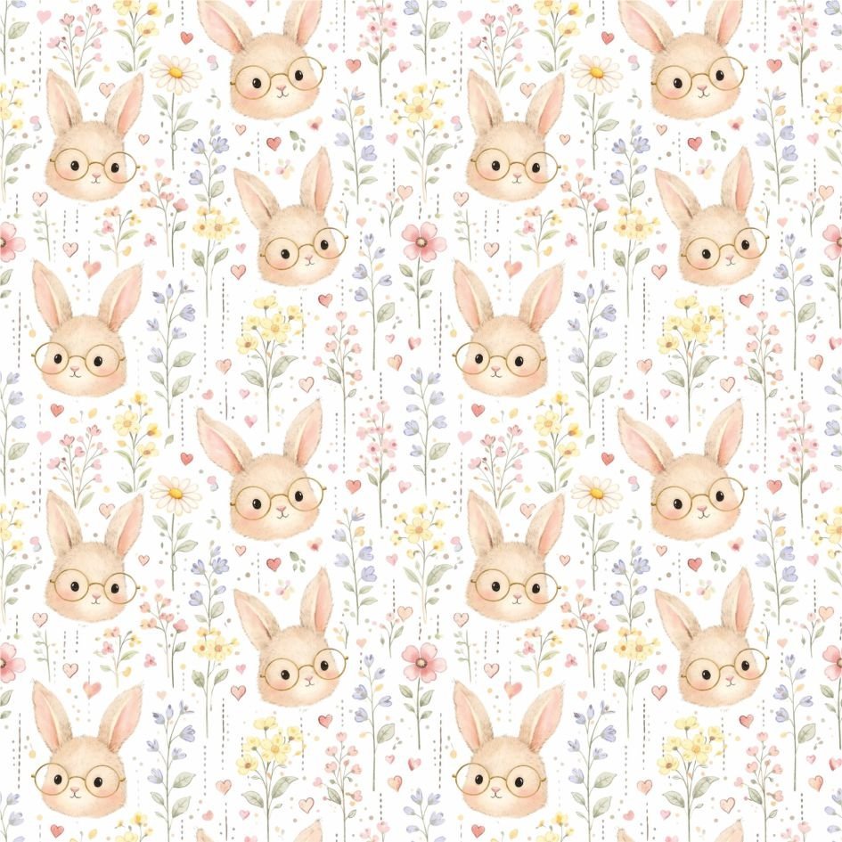 Popeline Coelhinho e Flores – Branco