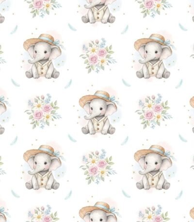 Popeline Elefante Flores – Branco