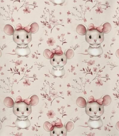 Popeline Ratinha e Flores – Rosa