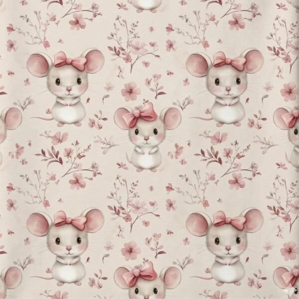 Popeline Ratinha e Flores – Rosa