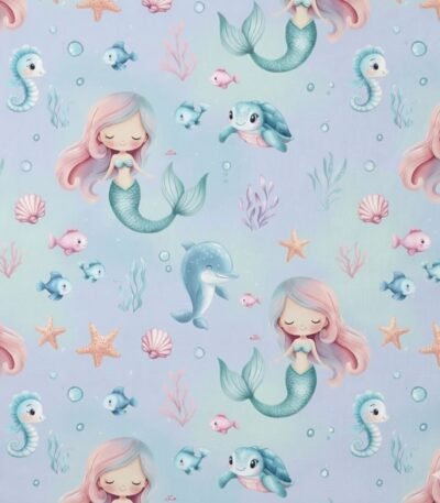 Popeline Sereia e Amigos – Azul