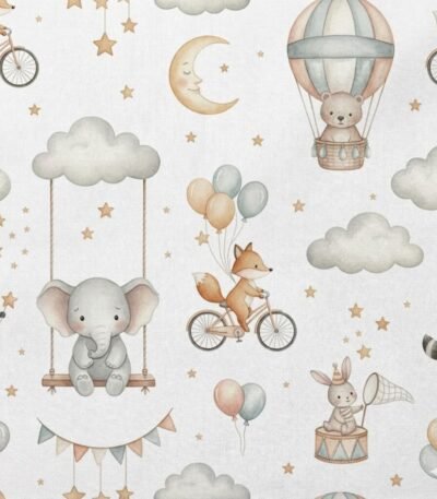 Popeline Elefante Raposa e Coelhinho – Branco
