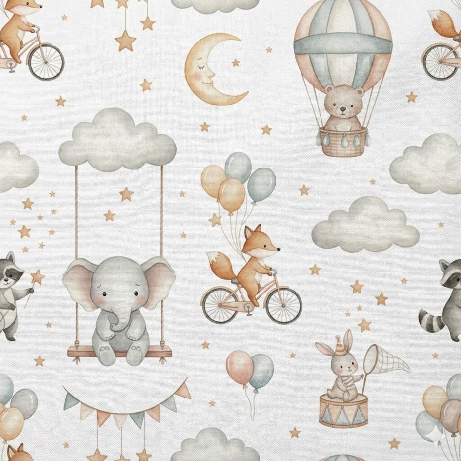 Popeline Elefante Raposa e Coelhinho – Branco