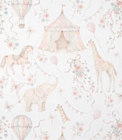 Popeline Animais do Circo – Branco