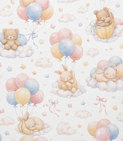 Popelines Balões Coelhinhos – Branco