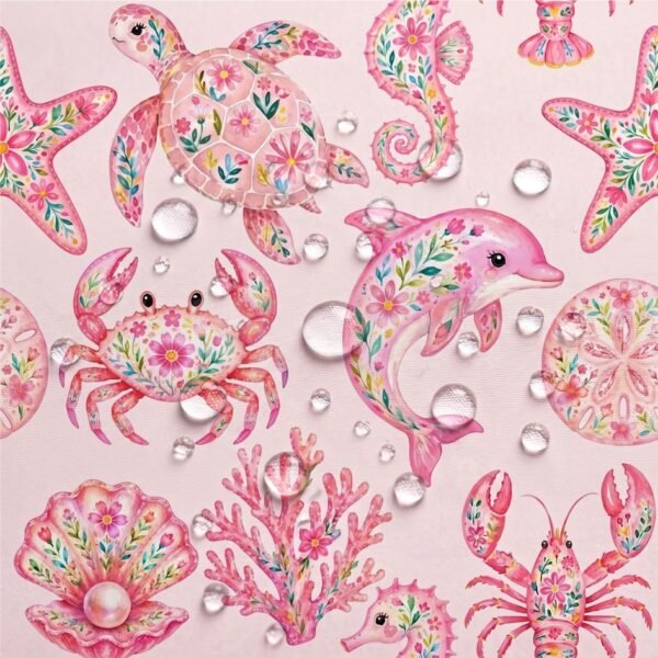 Tecido Nylon Impermeável Animais Marinhos Rosa