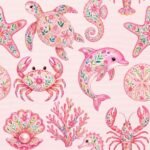 Tecido Nylon Impermeável Animais Marinhos Rosa - imagem 2