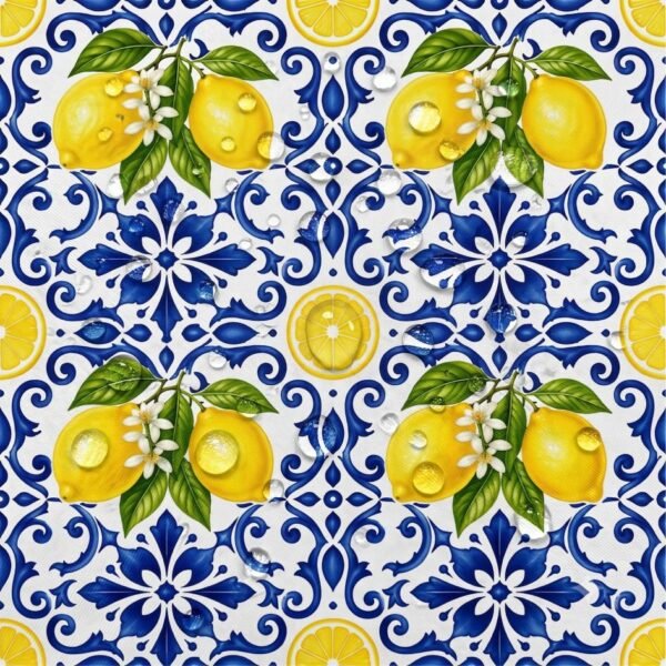 Tecido Nylon Impermeável Azulejo Limões