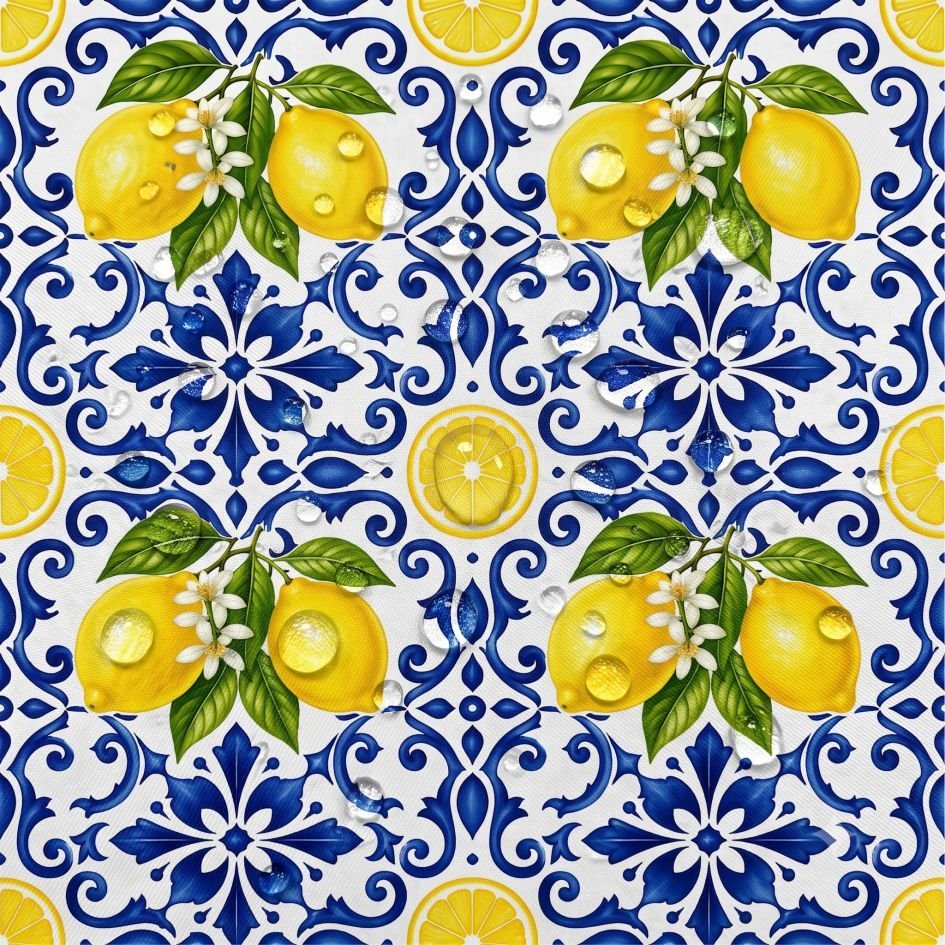 Tecido Nylon Impermeável Azulejo Limões