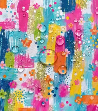 Tecido Nylon Impermeável Pinceladas Pintas e Flores