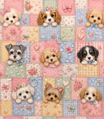 Tecido Nylon Impremeável Patchwork Cãezinhos