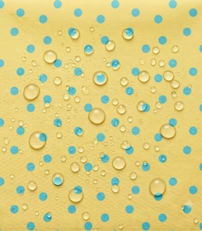 Tecido Nylon Impermeável Bolas 1cm Amarelo e Turquesa